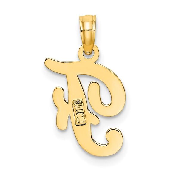 14K Yellow Gold Script Letter F Initial Pendant - Picture 4 of 4